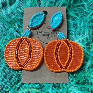 Mustard Seed Boutique Orange Beaded Pumpkin Earrings